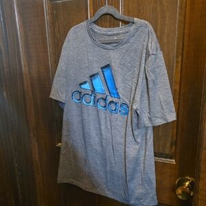 Adidas Heather Gray Tee with Vibrant Blue Logo